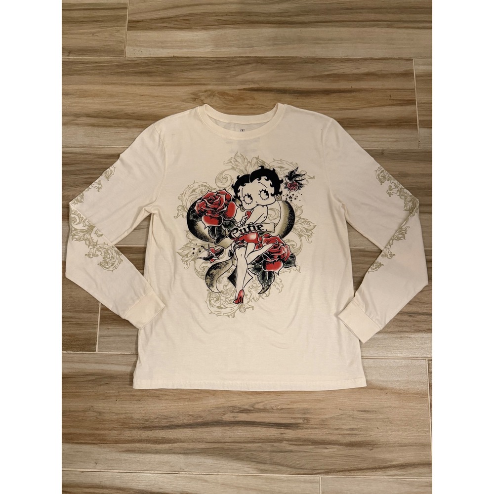 Betty‎ Boop Fleischer Studios Long Sleeve Graphic Tee Shirt Small Cutie Rose